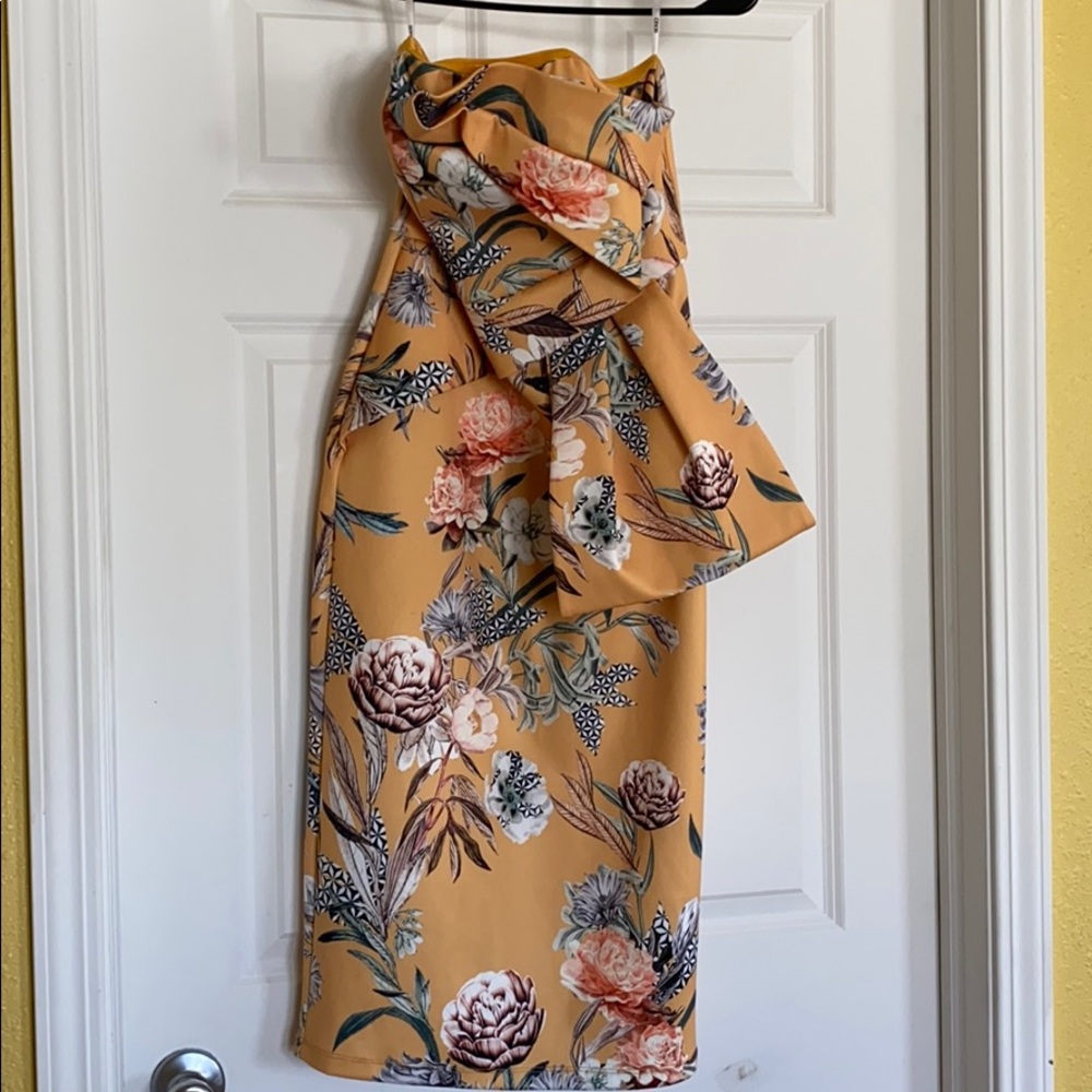ASOS Yellow, Floral, Strapless Cocktail Dress